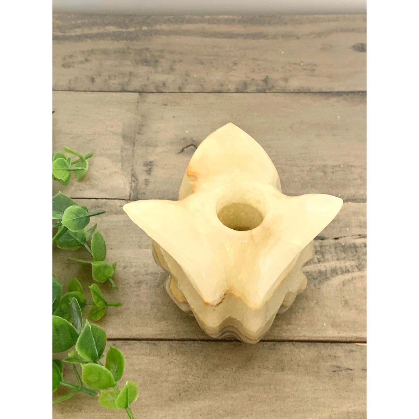 Vintage Onyx Stone Candle Holder Carved Marble Style Taper Holder Floral Earthy