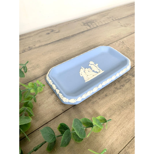 Vintage Wedgwood Blue Jasperware Rectangular Tray Classical Relief Made in England
