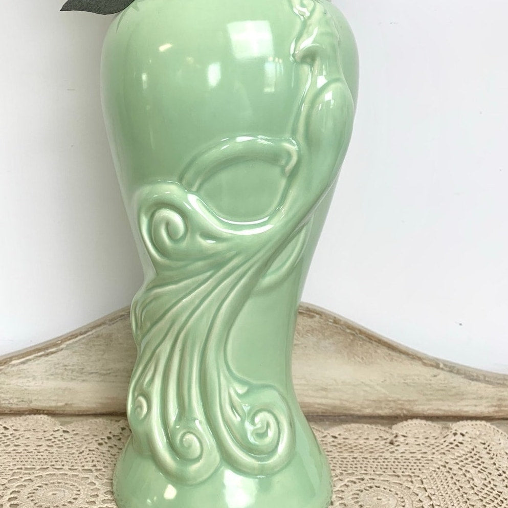 Vintage West Coast Pottery Green Bird Vase Art Deco Style Ceramic 12 Inch
