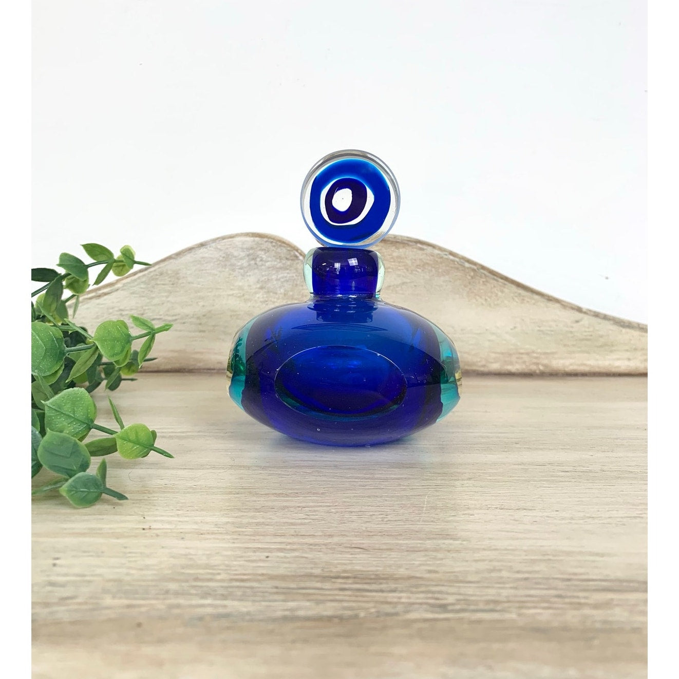 Vintage Murano Glass Perfume Bottle with Stopper Blue Sommerso Art Glass Retro MCM
