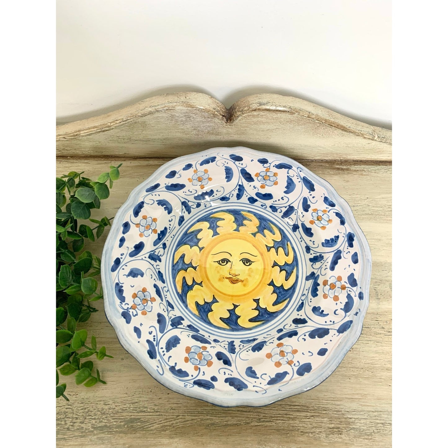 Vintage Italian Pottery Bowl Caltagirone Hand Painted Sun Sicilian Art Dish