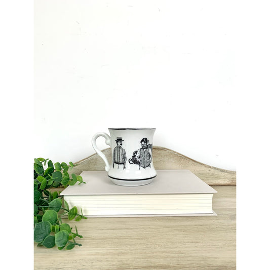 Vintage Dapper Men Mustache Mug Japan Black White Coffee Cup Barware Dad Gift
