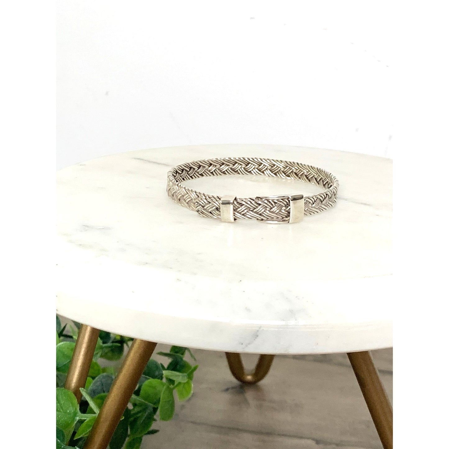 Vintage Sterling Silver Belt Buckle Bangle Bracelet Woven Design 925 Adjustable