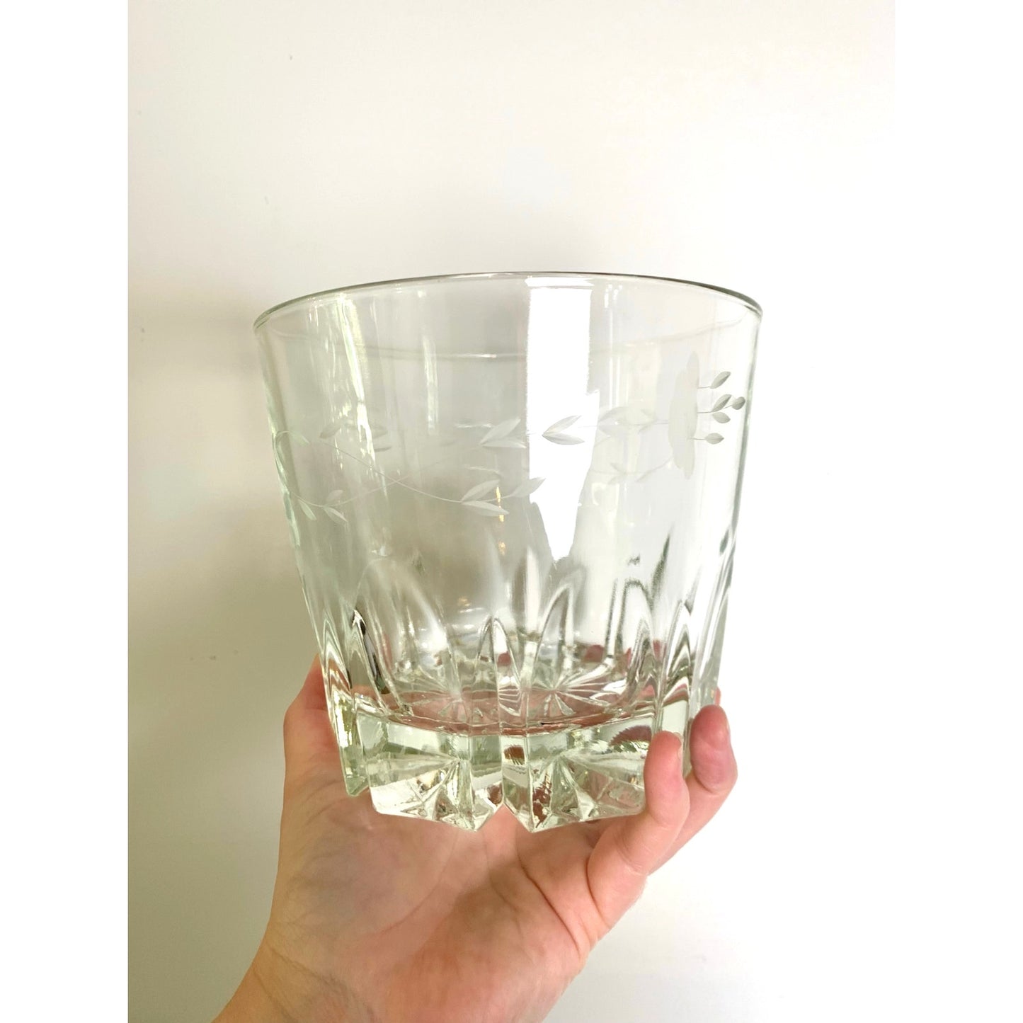 Vintage Princess House Etched Glass Ice Bucket with Floral Band and Starburst Base