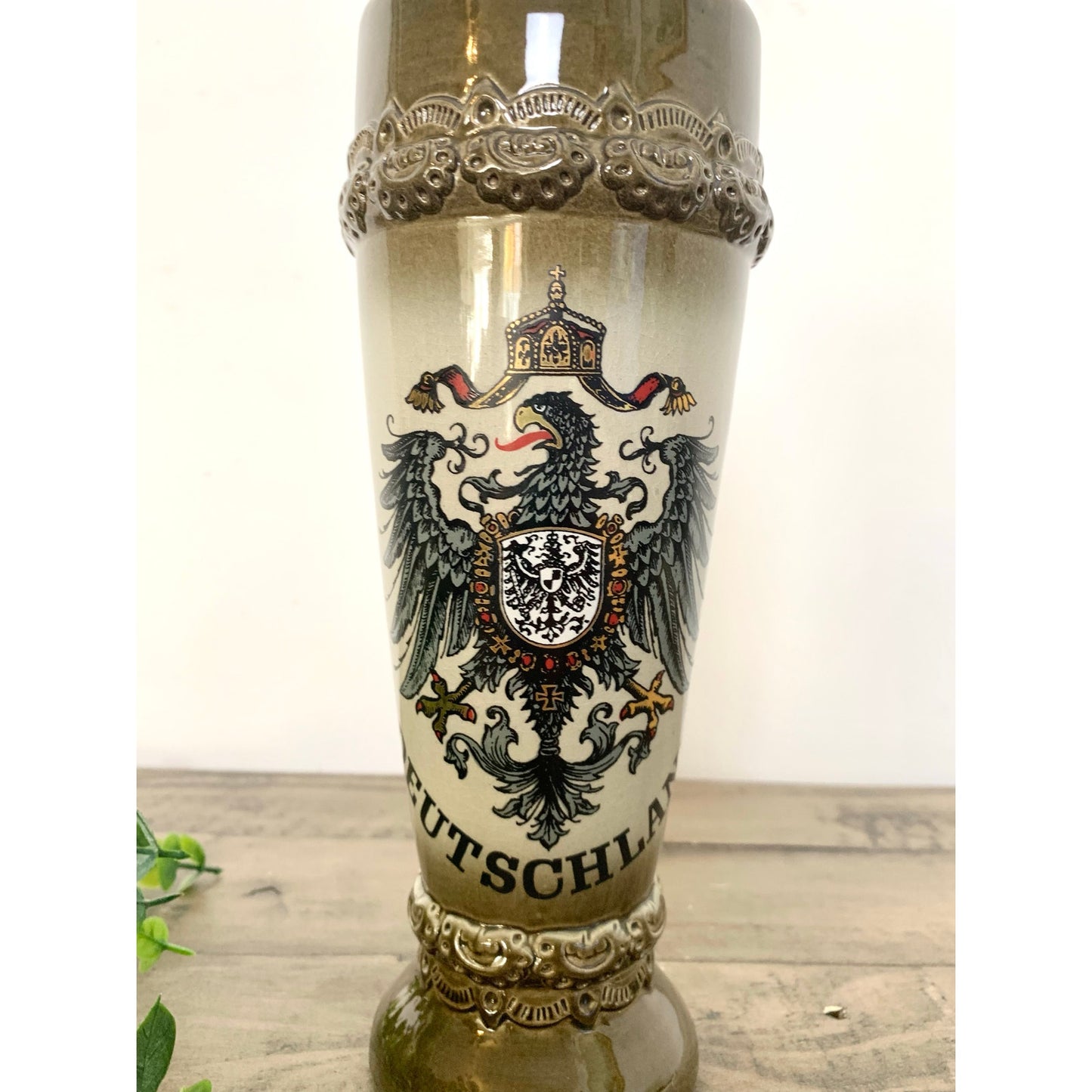 Vintage KING West Germany Deutschland Ceramic Stein Vase with German Eagle Crest