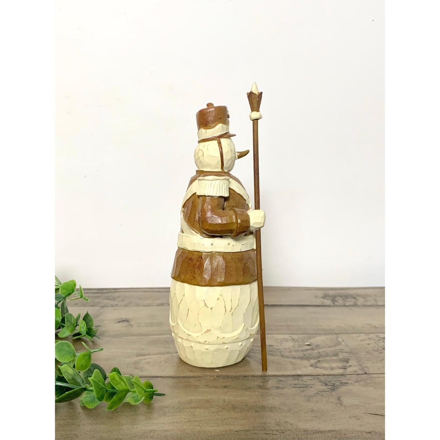 Vintage Hand Carved Snowman Soldier Christmas Figurine Rustic Wooden Winter