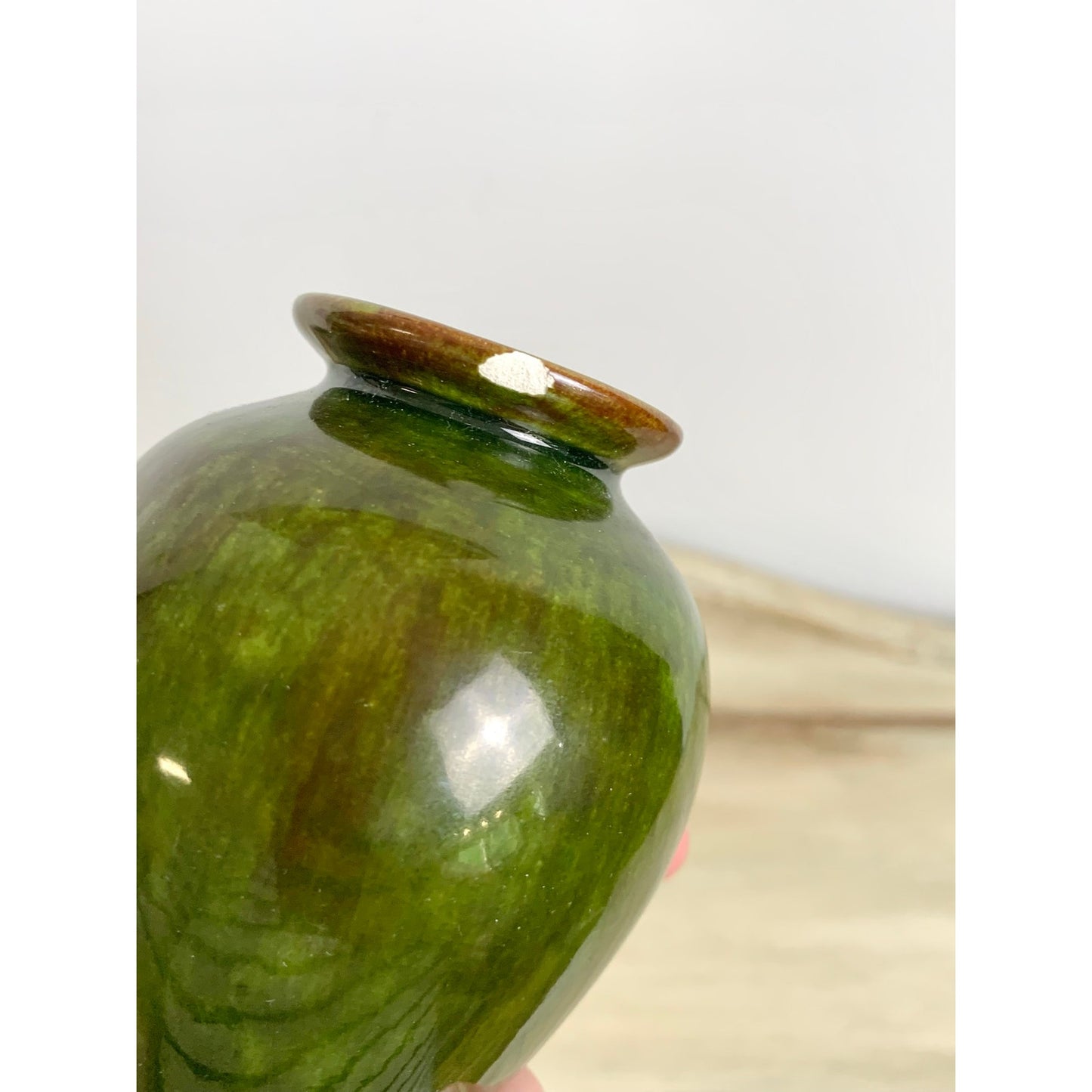 Vintage Studio Pottery Vase Moss Green Signed Gail Art Pottery Mid Century Cottage