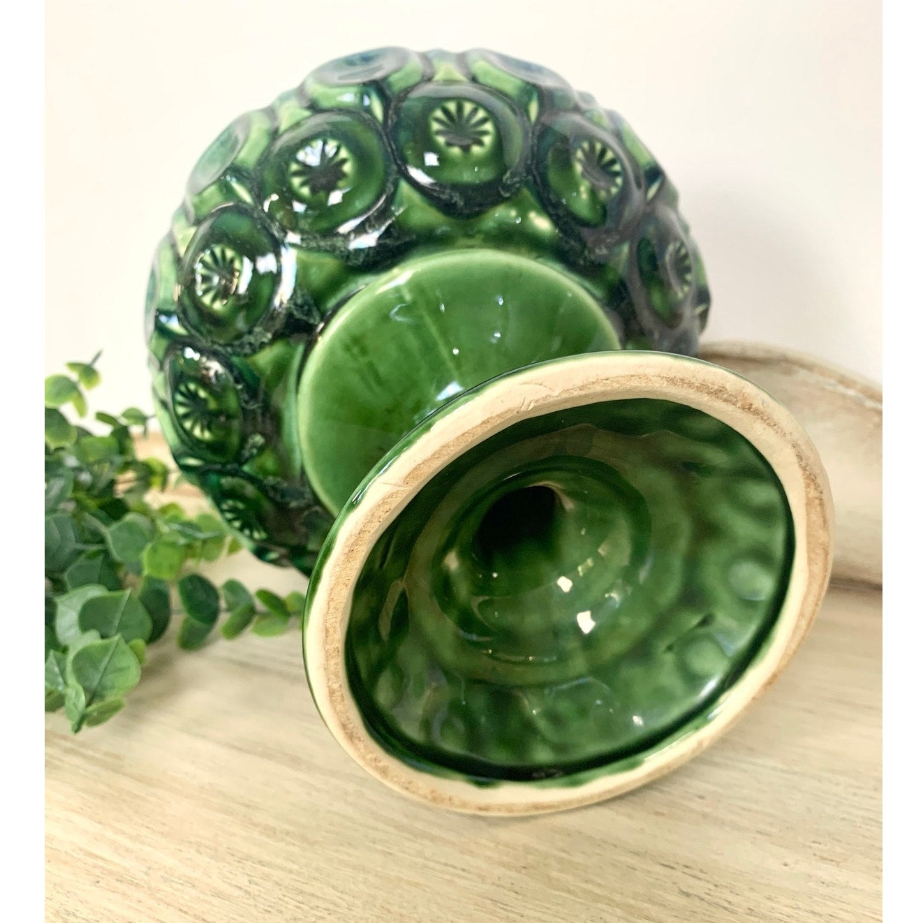 Vintage McCoy Pottery Compote Pedestal Bowl Green Teal Moon and Stars Mid Century