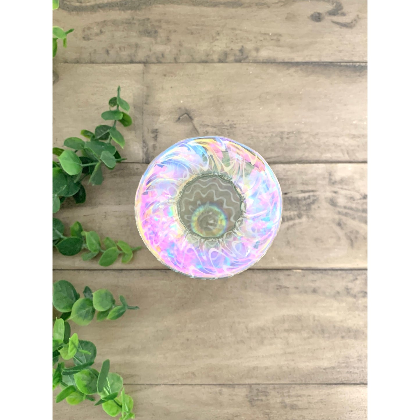 Vintage Glass Eye Studio Iridescent Art Glass Vase Handblown with Wavy Design