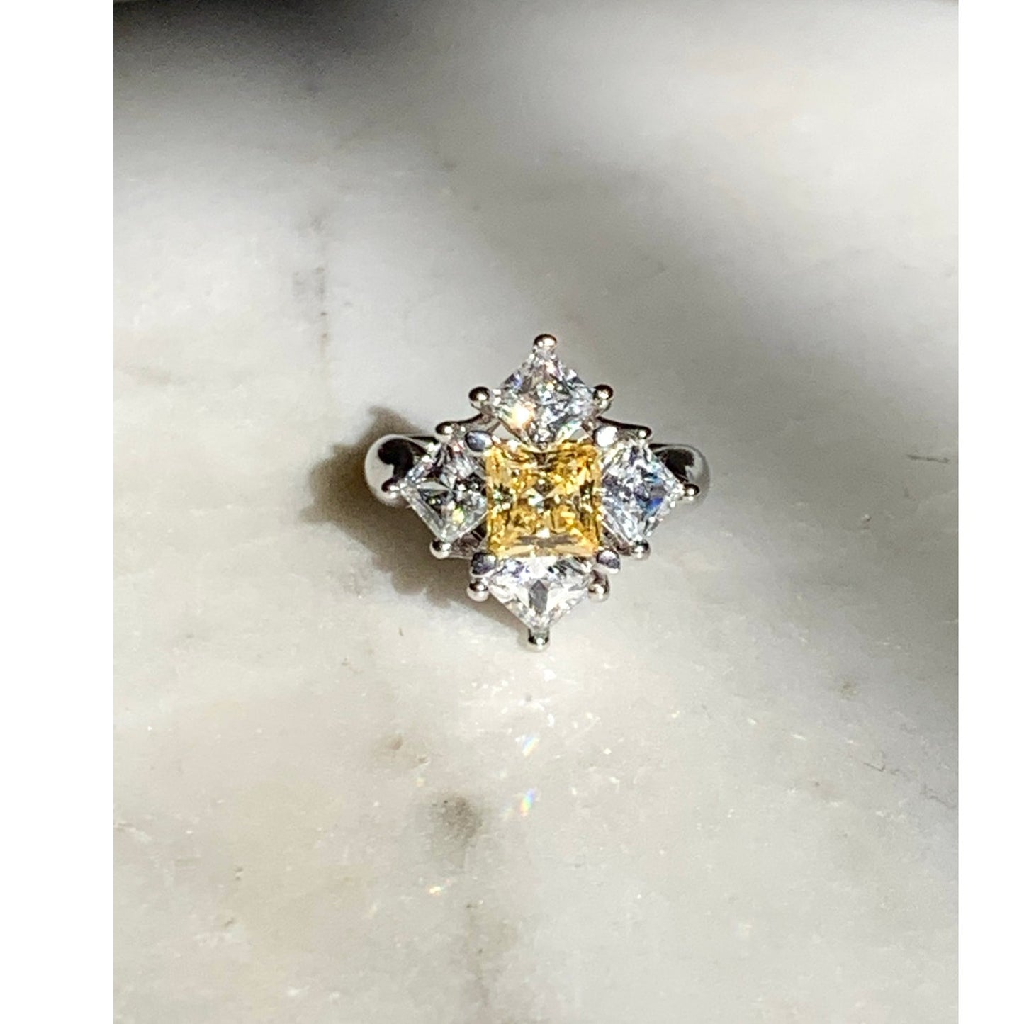 Sterling Silver Princess Cut Yellow and Clear Cubic Zirconia Ring Size 5.25 925