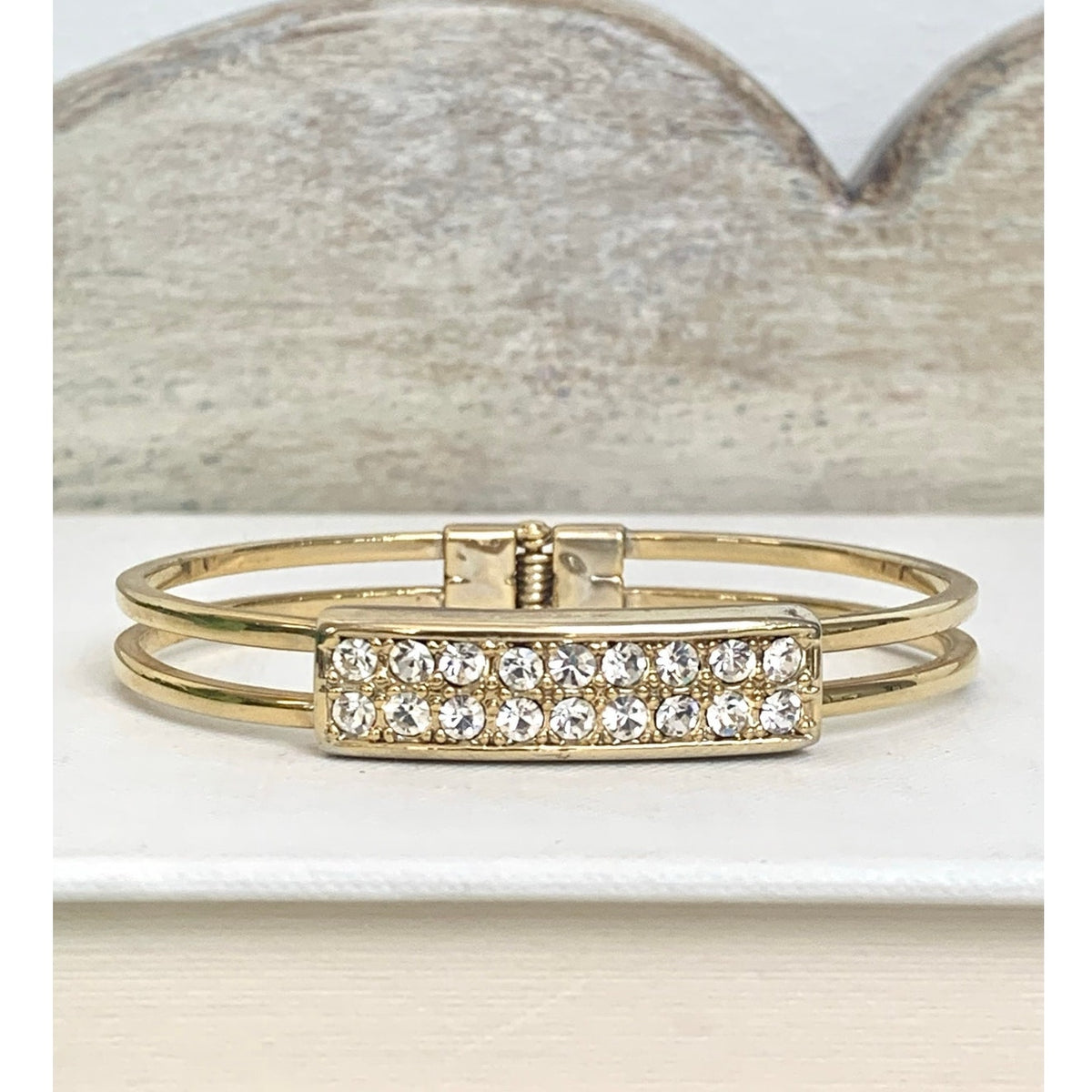 Vintage Goldtone Rhinestone Bangle Bracelet Pave Statement Jewelry Classic Glam