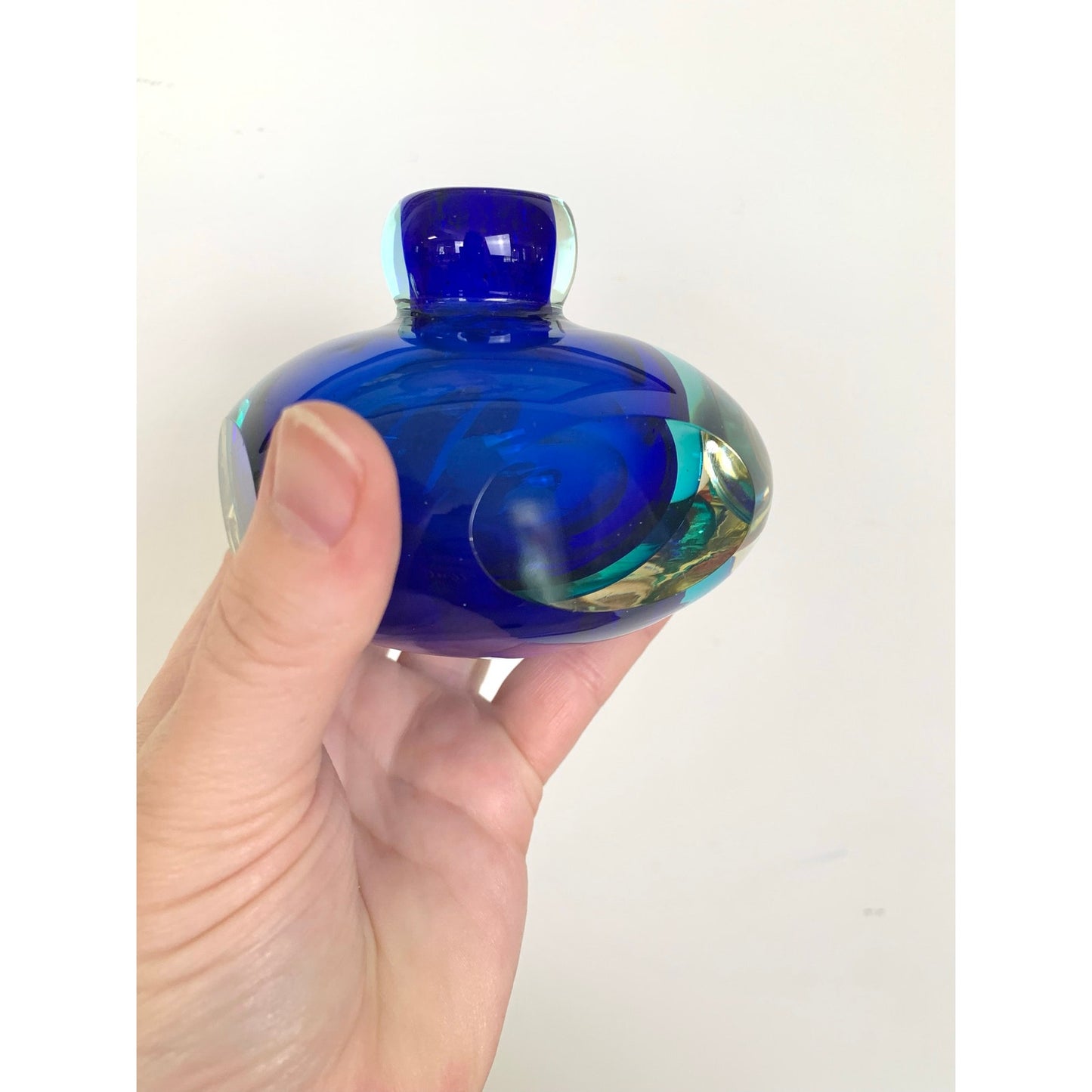 Vintage Murano Glass Perfume Bottle with Stopper Blue Sommerso Art Glass Retro MCM