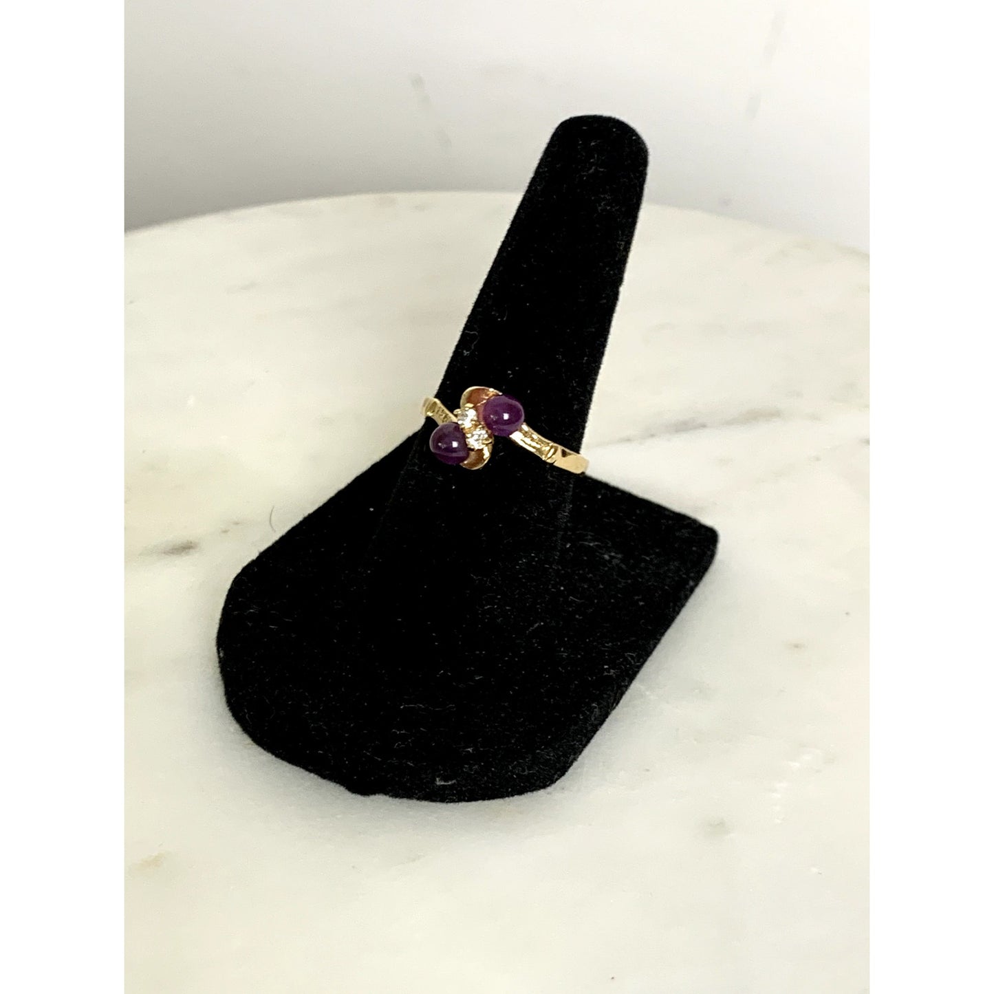 Vintage Gold-Plated Amethyst & CZ Accent Ring – Size 6.25