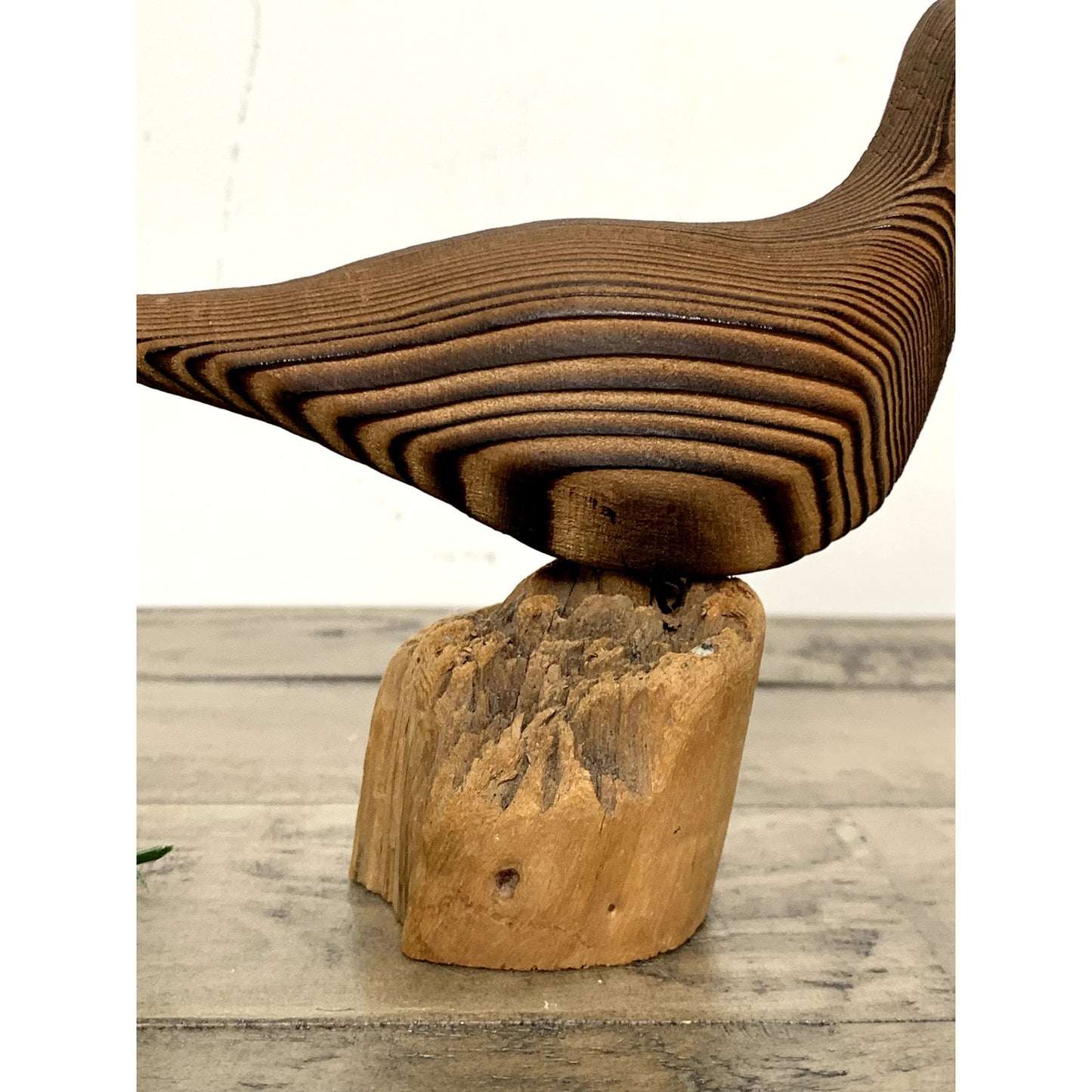 Vintage Hand-Carved Wooden Shorebird Figurine Rustic Coastal Bird Cottage Cabin