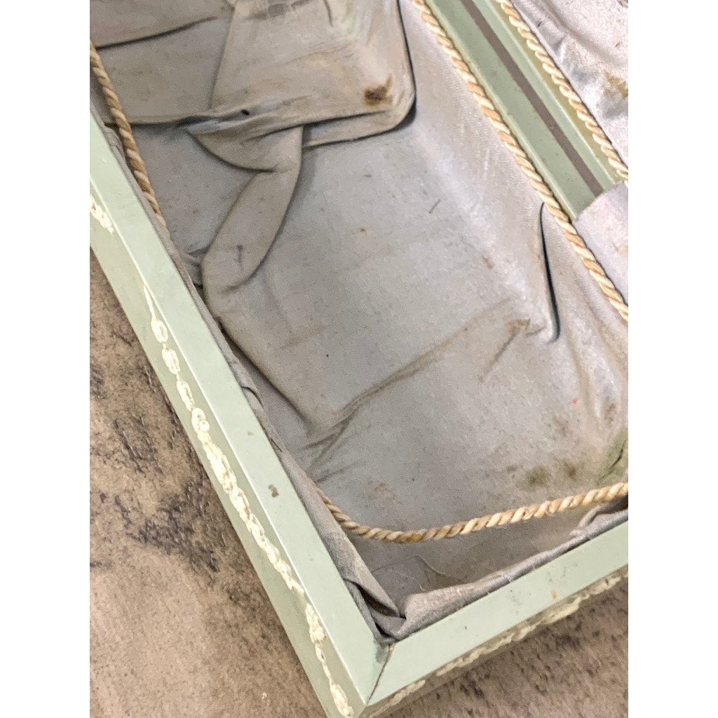 Antique Celluloid Glove Box Green Jewelry Box Figural Dog Relief Romantic Victorian