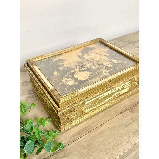 Vintage Victorian Style Parlor Box Gilded Courting Couple Trinket Romantic Jewelry Box