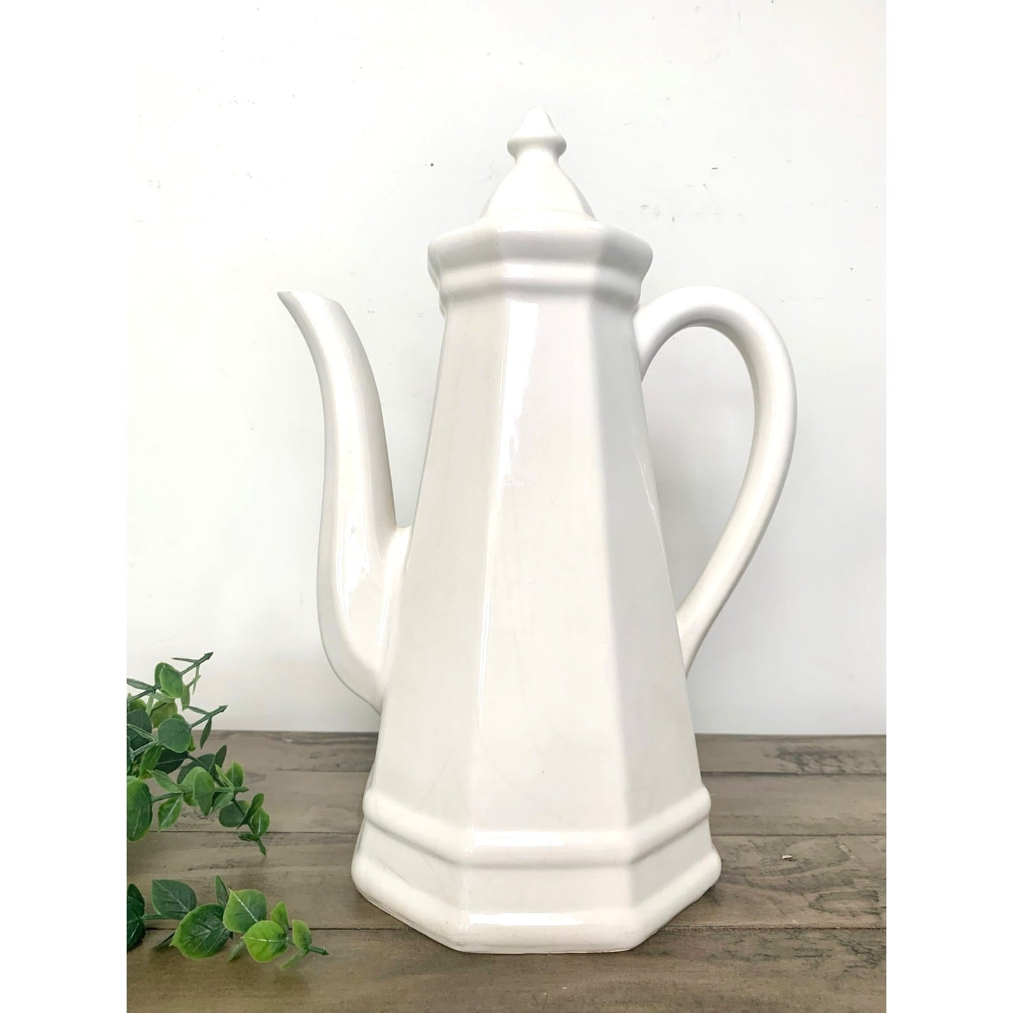 Vintage Pfaltzgraff Heritage Tall White Coffee Pot Octagonal Teapot Country Cottage Farmhouse