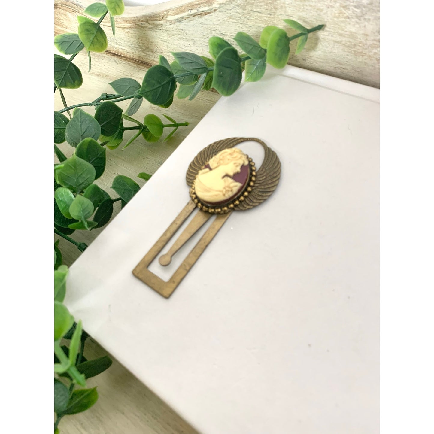 Vintage Victorian Style Cameo Brass Bookmark Angel Wings Old World Charm Book Lover