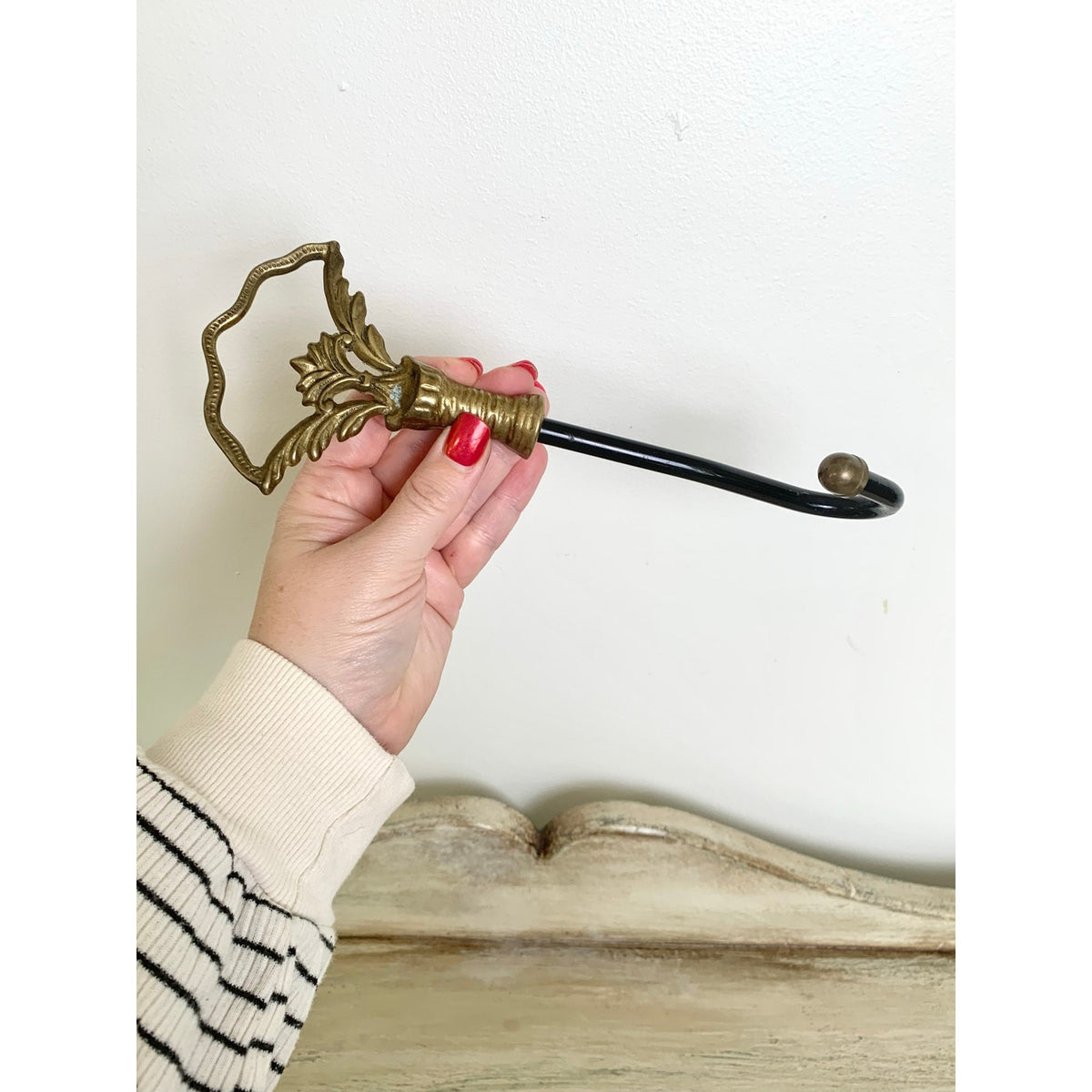 Vintage Brass Curtain Tieback Hook Ornate Black Metal Drapery Holdback Wall Mount