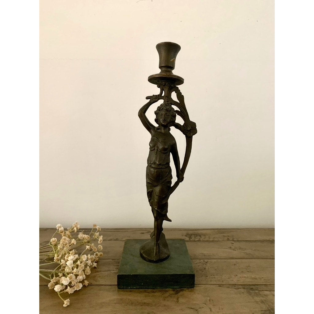 Antique Art Nouveau Bronze Lady Figure Candelabra Statue Romantic Dark Old Money