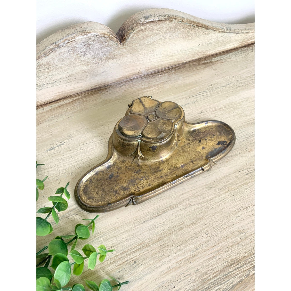 Antique Bradley & Hubbard Brass Inkwell Gold Ornate Old Money Office Decor