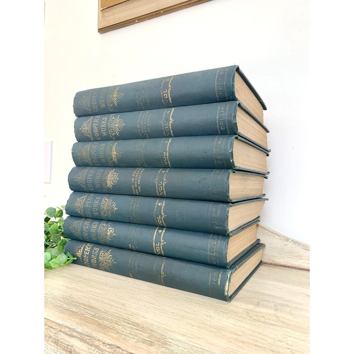 Antique 1891 James Fenimore Cooper Works Seven Volume Blue Gilt Book Set