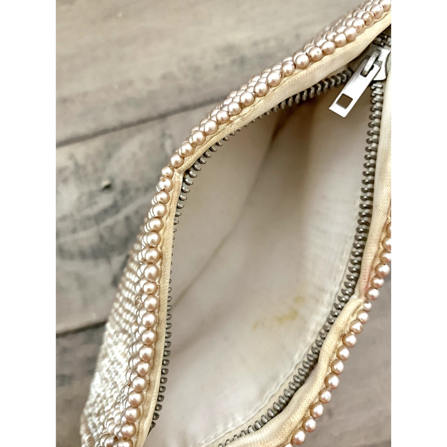 Vintage Beaded Faux Pearl Evening Bag Wristlet Clutch Purse Romantic Glam Boho