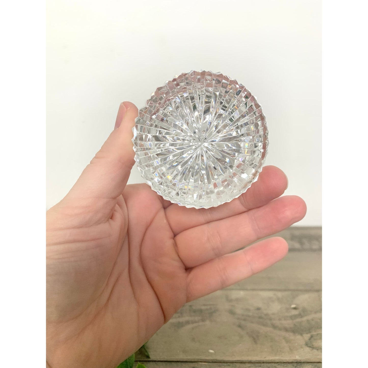 Vintage Cut Crystal Glass Dome Paperweight – Diamond Cut Clear Glass Sparkling Accent