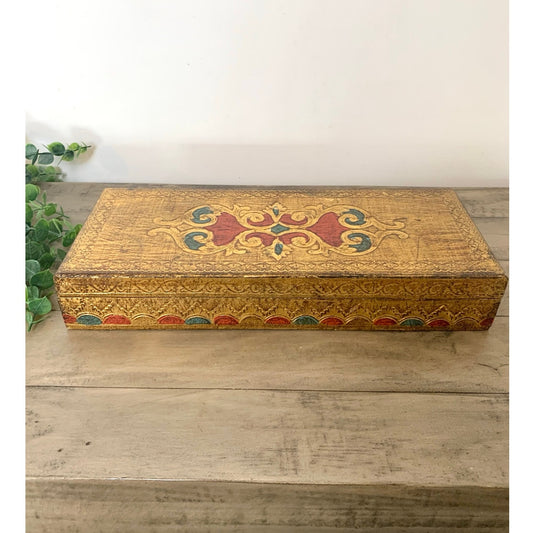 Large Vintage Italian Florentine Gilt Wooden Box Gold Jewelry Box Desk Organizer Storage Hollywood Regency Old World Glam