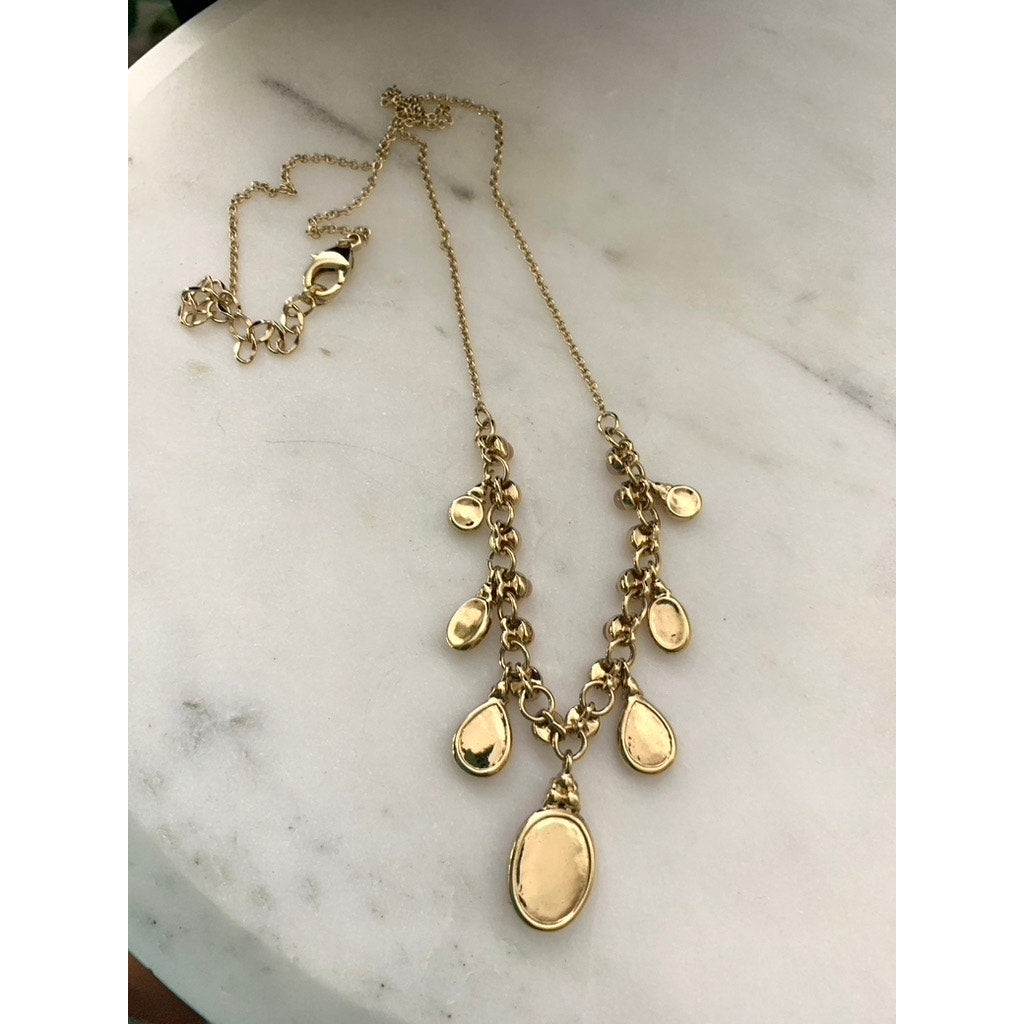 Goldtone Fashion Necklace Two-Tone Pink Stones Adjustable 16”–18.25” Feminine