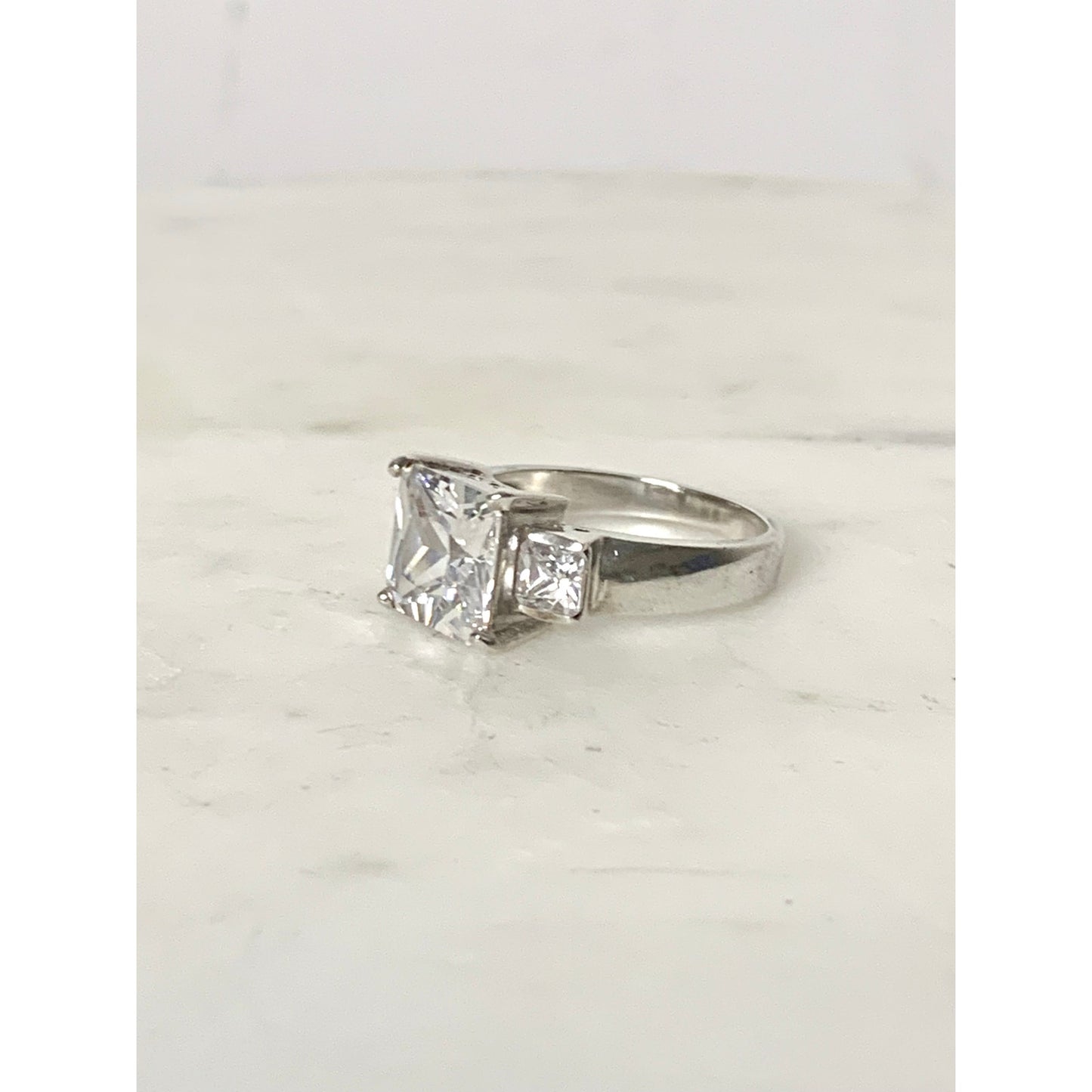 Vintage Sterling Silver Ring with Cubic Zirconia Size 7.25 Princess Cut - 925