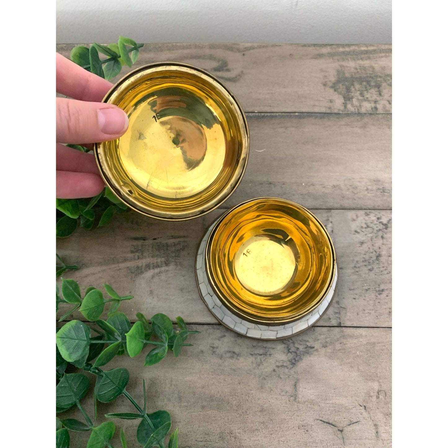 Vintage Inlaid Bone & Brass Domed Lidded Trinket Box Jewelry Storage Old Money