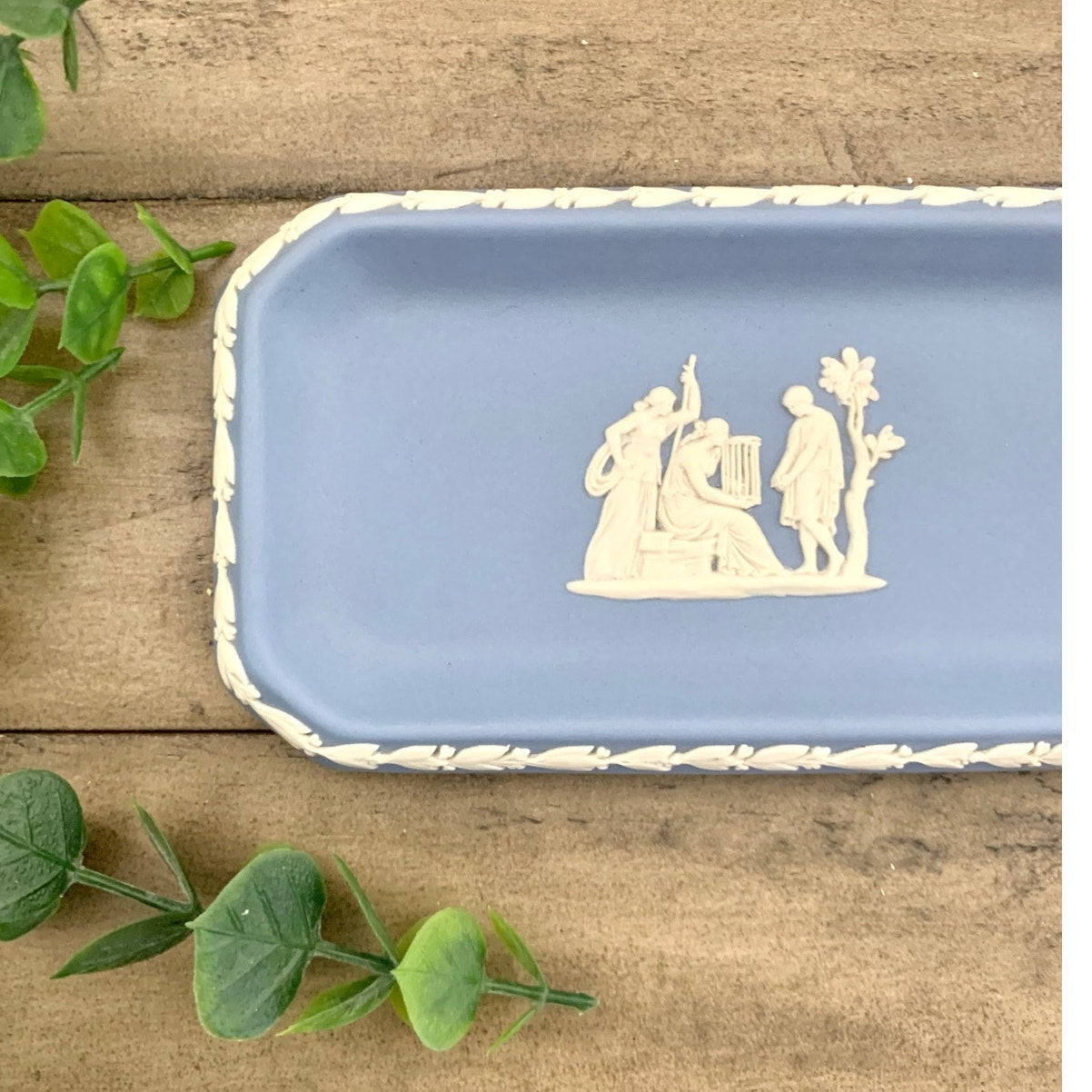 Vintage Wedgwood Blue Jasperware Rectangular Tray Classical Relief Made in England