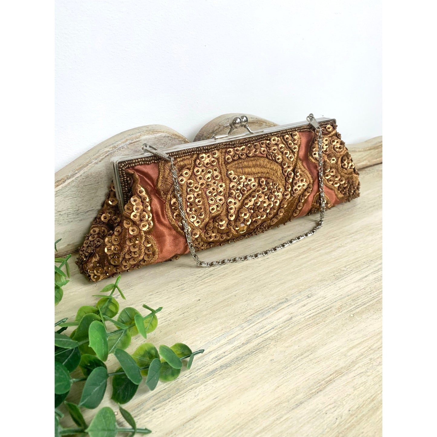 Vintage Brown Sequin Beaded Clutch Purse Evening Bag Cocktail Party Y2K Glam Wedding Guest