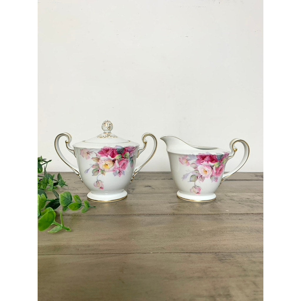 Vintage Noritake China Tea Coffee Serving Set Maruki “M” Backstamp, Pink Rose Pattern