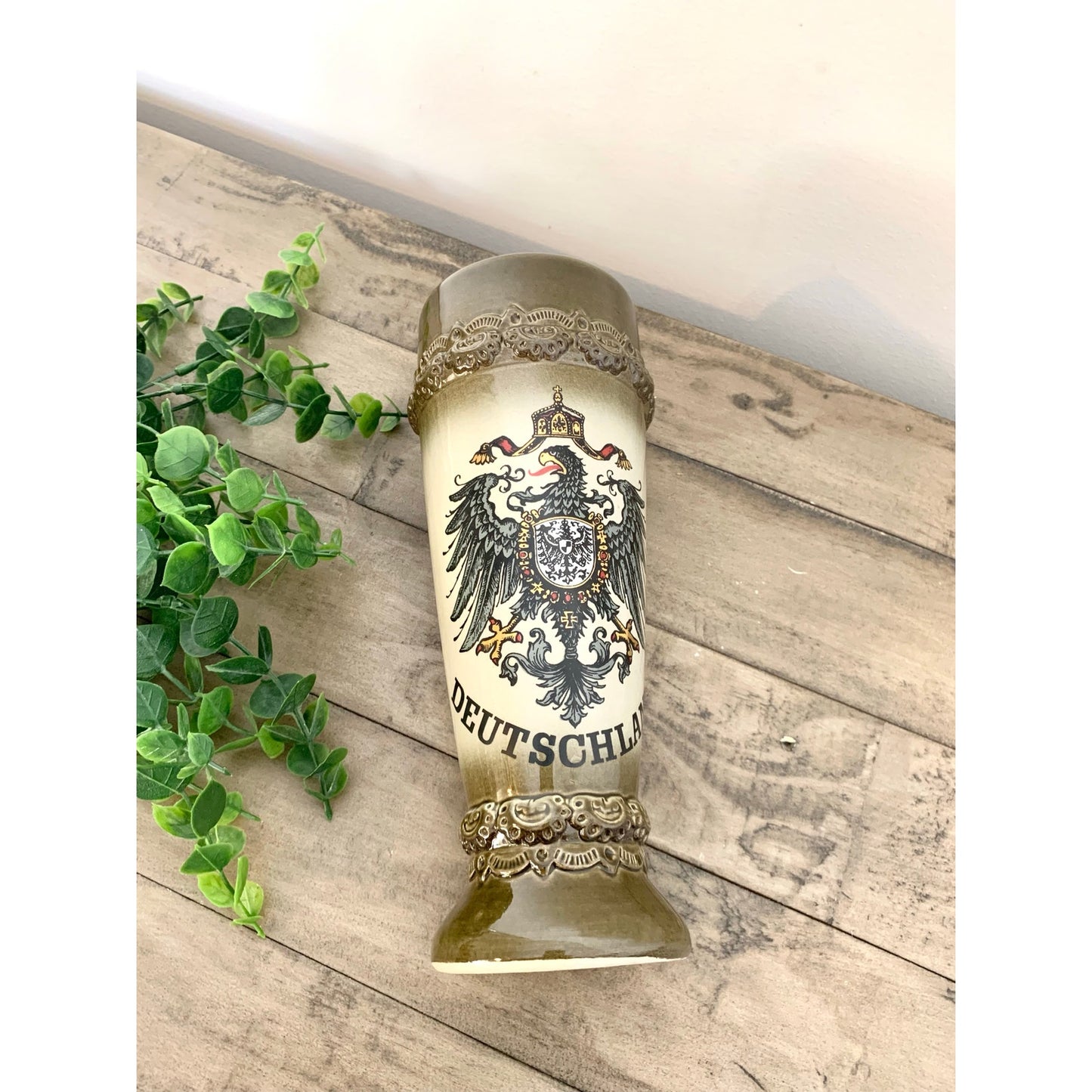 Vintage KING West Germany Deutschland Ceramic Stein Vase with German Eagle Crest