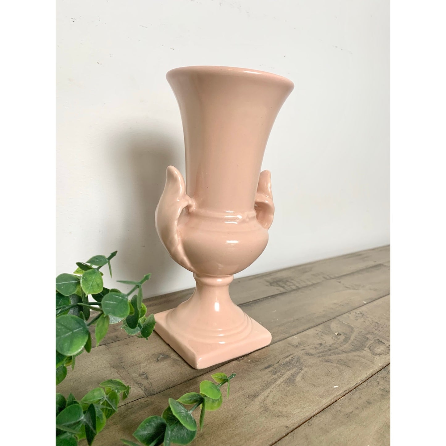 Vintage Royal Haeger Blush Pink Vase with Handles Mid Century Ceramic Pedestal Urn