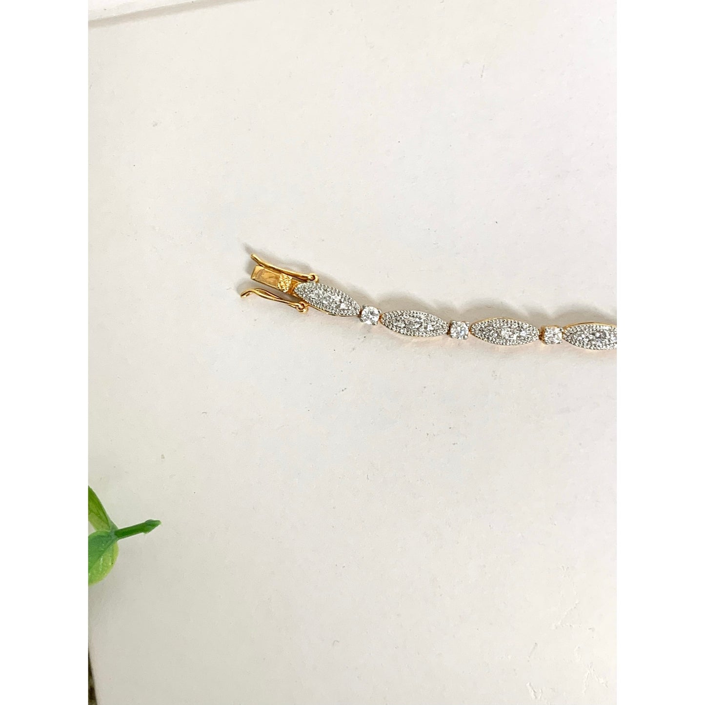 Vintage Goldtone Rhinestone Tennis Bracelet Art Deco Style Crystal Glam Jewelry