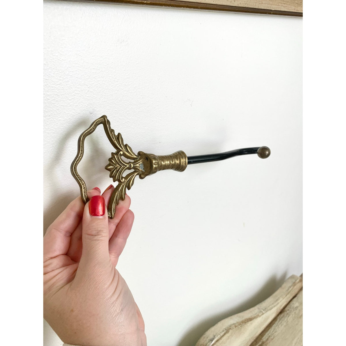Vintage Brass Curtain Tieback Hook Ornate Black Metal Drapery Holdback Wall Mount