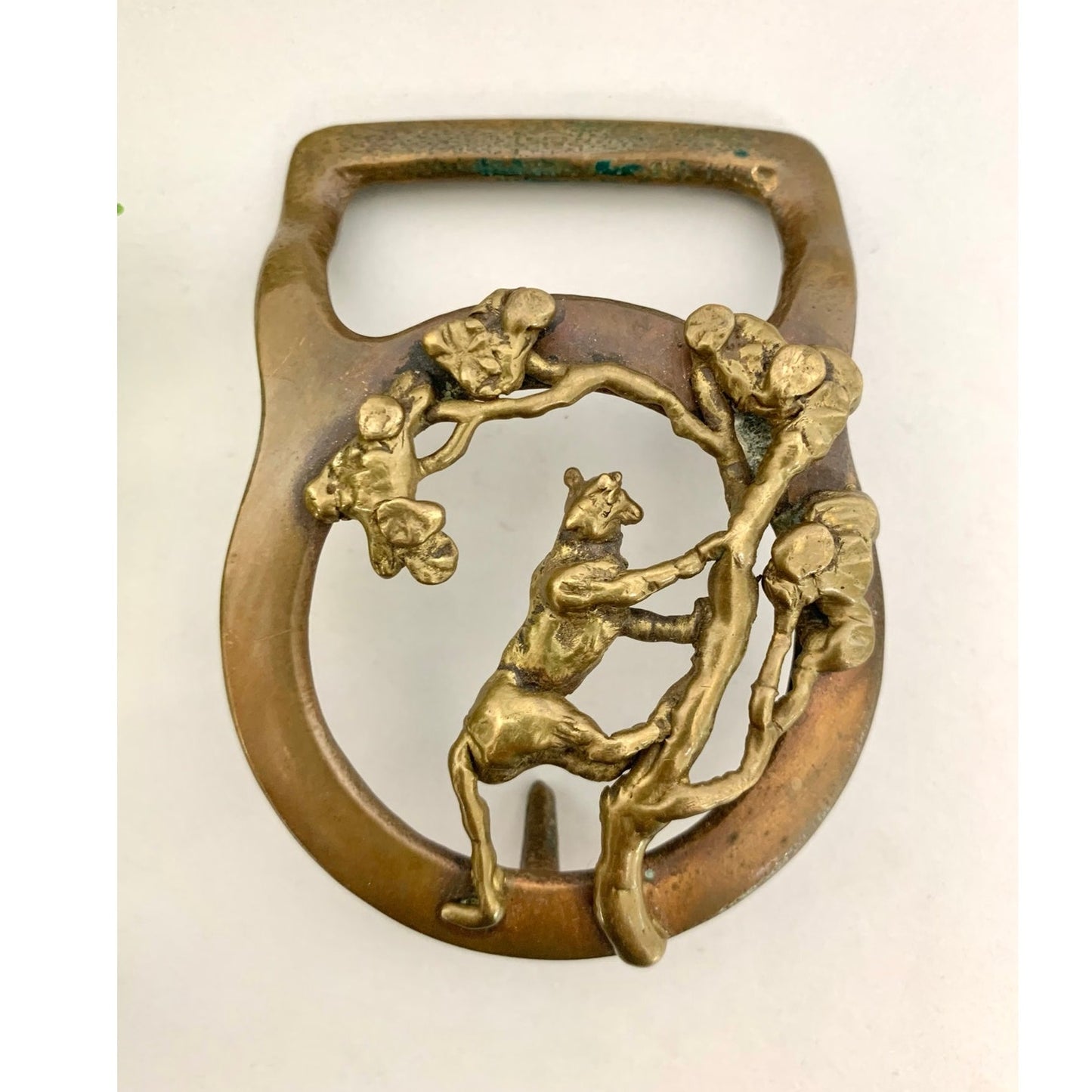 Vintage Masterworks Brass Belt Buckle Tiger Tree Western Animal