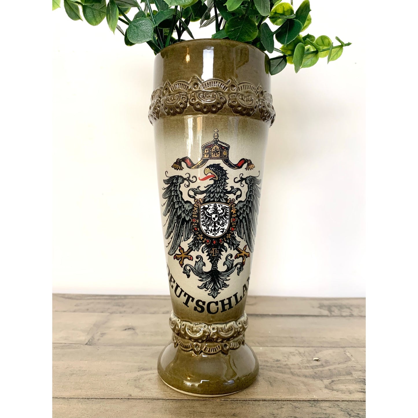 Vintage KING West Germany Deutschland Ceramic Stein Vase with German Eagle Crest