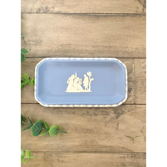 Vintage Wedgwood Blue Jasperware Rectangular Tray Classical Relief Made in England