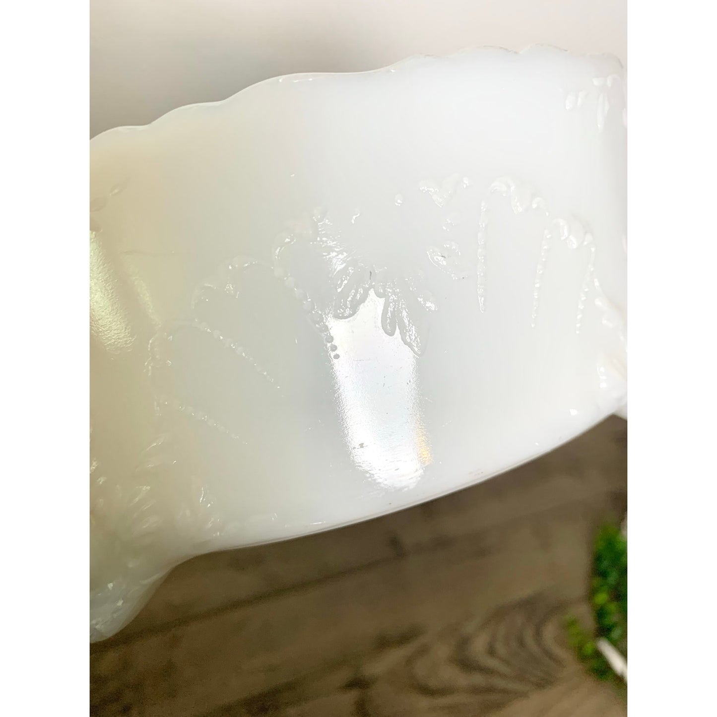 Vintage Milk Glass Footed Bowl Embossed White Centerpiece Dish Cottage Shabby