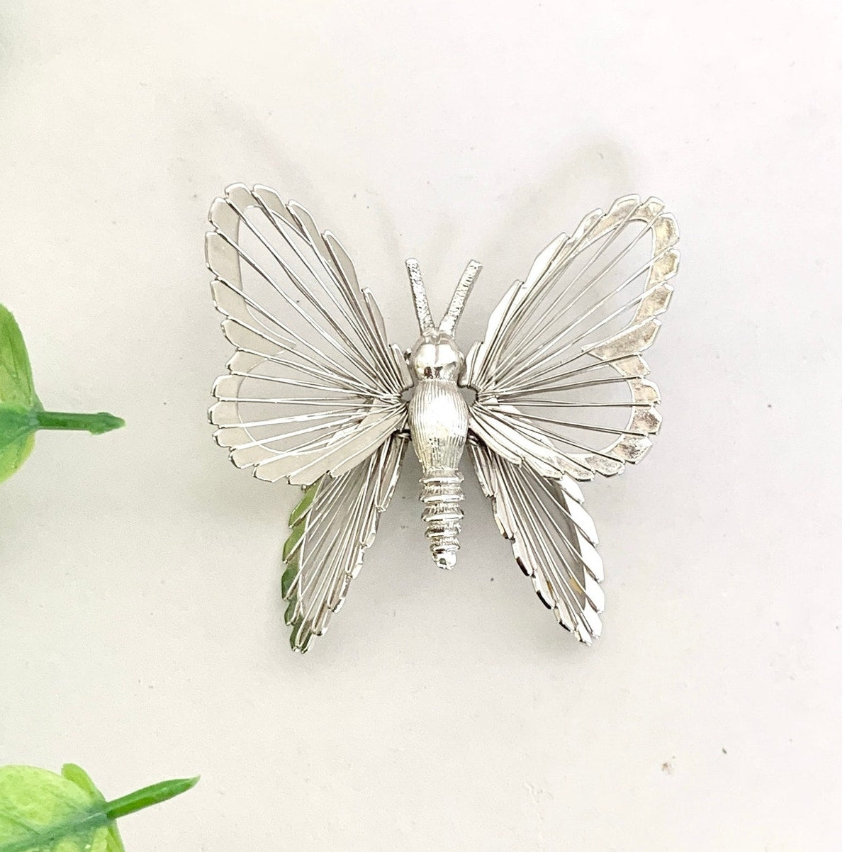 Vintage Monet Butterfly Brooch Silvertone Filigree Wing Pin Signed Statement Nature Jewelry