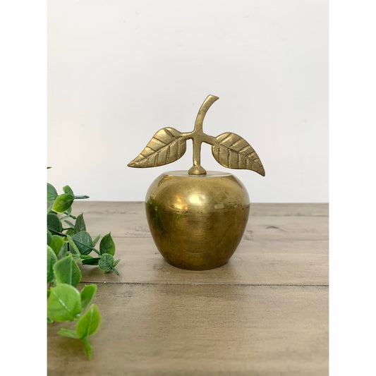 Vintage Brass Apple Bell Handmade India Leaf Handle Retro Fall Gold Teacher MCM