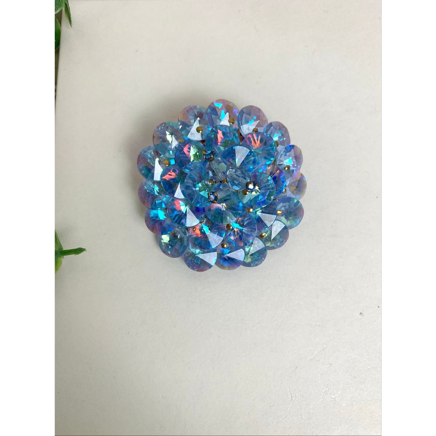 Vintage Aurora Borealis Rhinestone Brooch Blue AB Crystal Statement Pin
