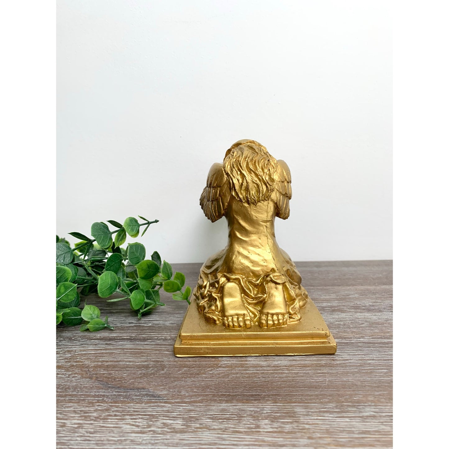 Vintage Gilded Winged Lady Statue Golden Bookend Figurine Hollywood Regency