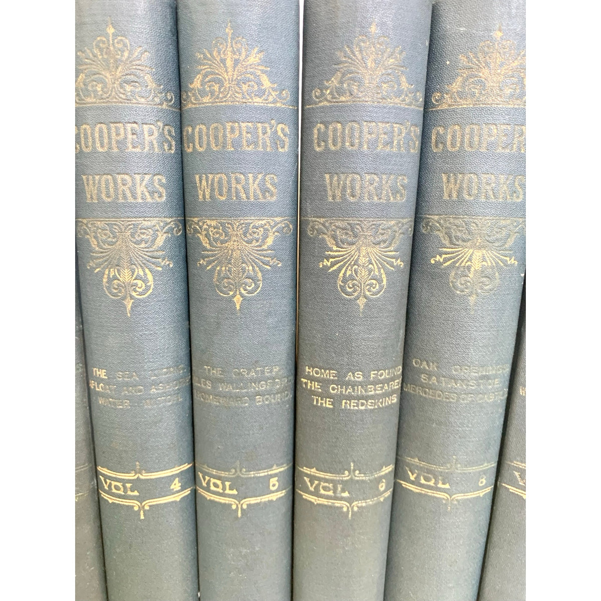 Antique 1891 James Fenimore Cooper Works Seven Volume Blue Gilt Book Set