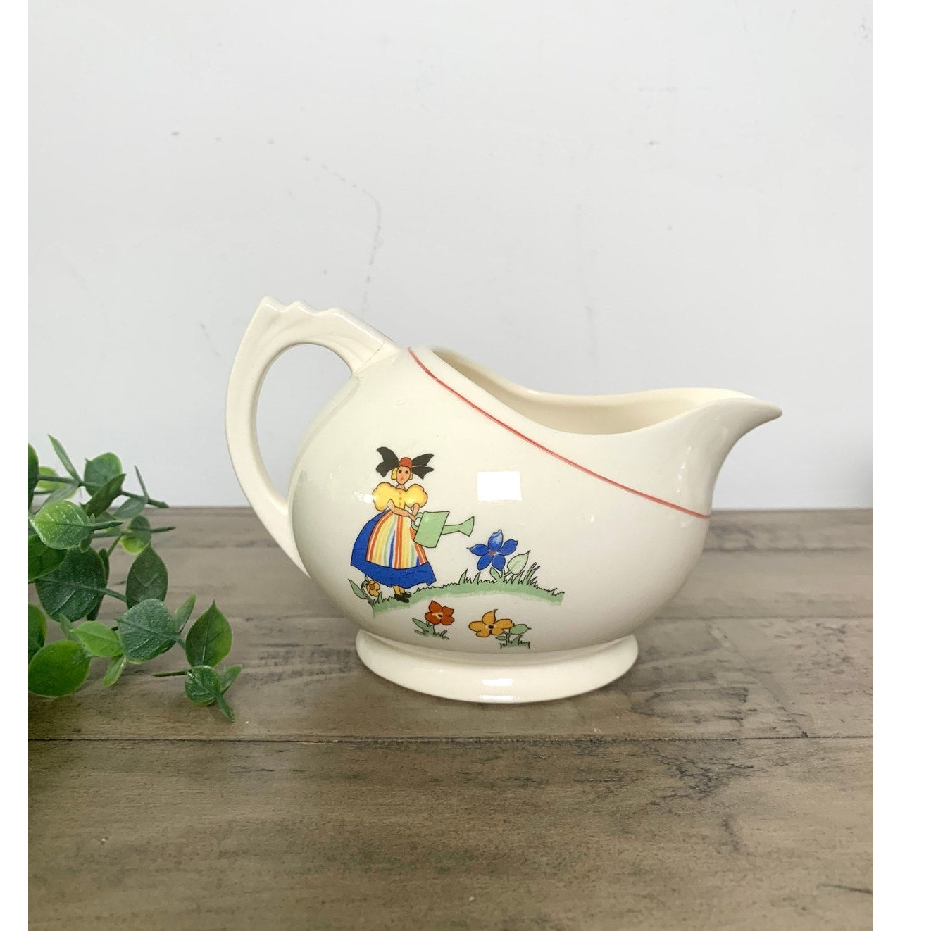 Vintage Crooksville China Co 3pc Creamer & Sugar Set Hand Painted Dutch Children