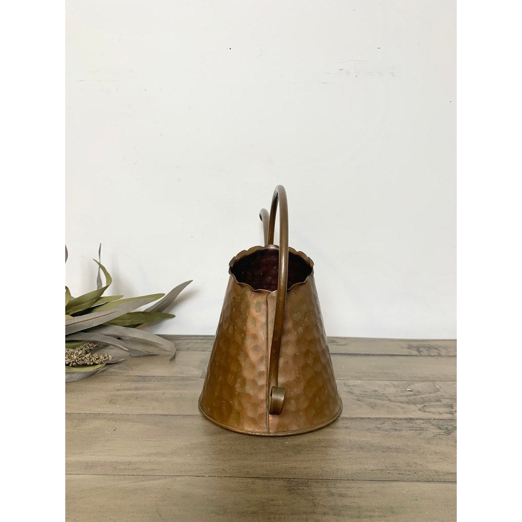 Vintage Hammered Copper Watering Can with Curved Handle and Long Spout Vase